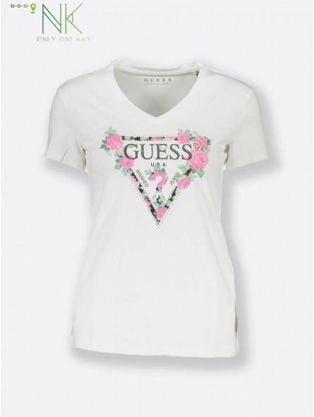 Women`s T-Shirt Guess Jeans White Rose